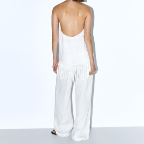 ZARA White Linen Fringe Halter Top - Picture 4 of 6
